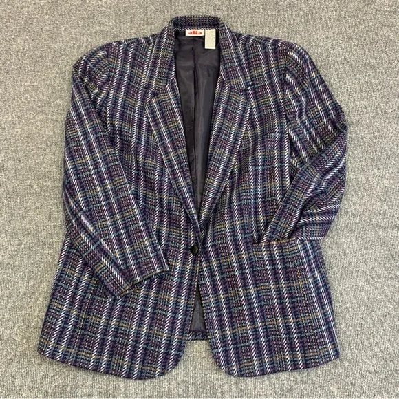 Y2K Alia Petites Wool Blend Plaid Blazer - Picture 1 of 9